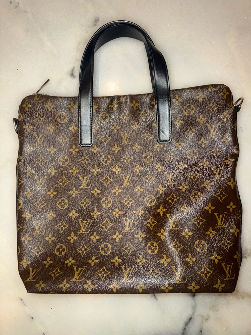 Louis Vuitton Monogram Macassar Kitan Tote Bag — Black Leather Trim w/ COA